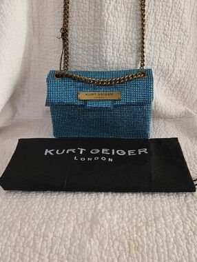 Kurt Geiger Blue Crystal Embellished Chain Shoulder Bag